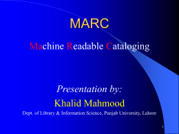 MARC - Pakistan Library Automation Group ::: PakLAG