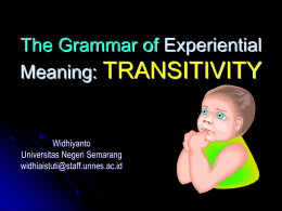 The Grammar of Ideational Meaning: TRANSITIVITY