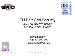 EU DataGrid Security :Grid Security Workshop Dec 02