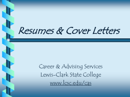 Resumes & Cover Letters - Lewis–Clark State College