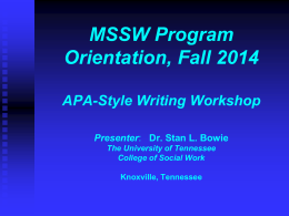 APA Writing Workshop Sponsored By: National …