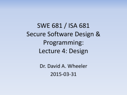 SWE 781 / ISA 681 Secure Software Design & …