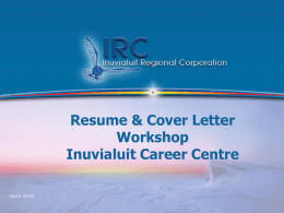 Resume Workshop - Inuvialuit Career Centre