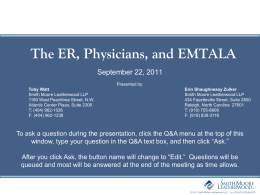 The ER, Physicians, and EMTALA