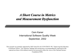 Short Course in Metrics and Measurement Dysfunction