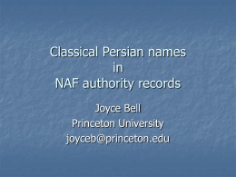 Classical Persian names - Princeton University Library