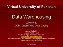 Data Warehousing - Virtual University of Pakistan