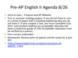 Pre-AP English II Agenda 8/26