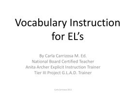 Vocabulary Instruction for EL’s
