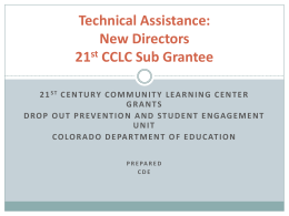 Technical Assistance: New Directors 21st CCLC Sub Grantee
