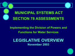 MUNICIPAL SYSTEMS ACT SECTION 78 ASSESSMENTS …