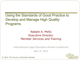 Using the Standards of Good Practice to Develop and …