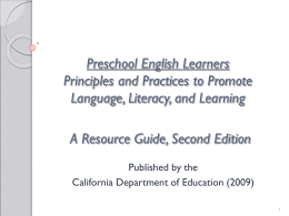Preschool English Learners Principles and Practices to