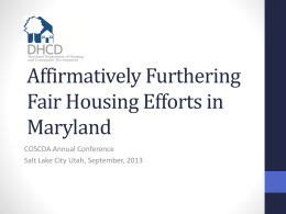 Affirmatively Furthering Fair Housing in Maryland