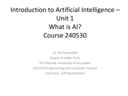 Introduction to Artificial Intelligence – Unit 1 What is