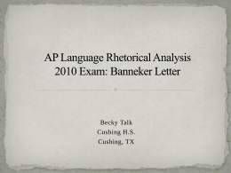AP Language Rhetorical Analysis 2010 Exam: Banneker …