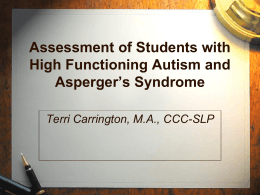 Assessment of Students with High Functioning Autism …