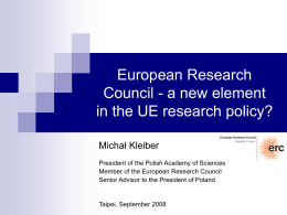 European Research Council - a new element in the UE