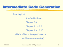 Topic I: Fundamentals in Code Generation