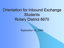 Orientation for Inbound Exchange Students Rotary …