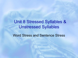 Unit 8 Stressed Syllables & Unstressed Syllables
