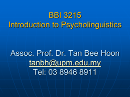 BBI 3215 Introduction to Psycholinguistics Dr Tan Bee …