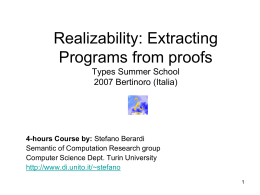 Realizability: Extracting Programs from proofs Summer