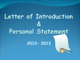 Sample Letter & Personal Statement