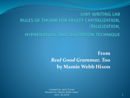 UWF WRITING LAB RULES OF THUMB FOR FAULTY …