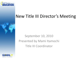 New Title III Director’s Meeting
