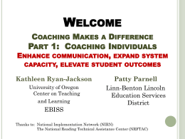 Welcome Coaching Makes a Difference: Part 1