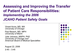 Assessing and Improving the Transfer of Patient Care