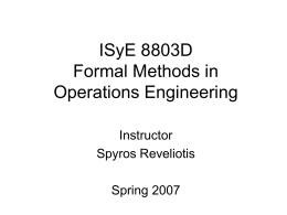 ISyE 8803D Formal Methods in Operations Engineering