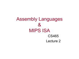 Assembly Languages & MIPS ISA