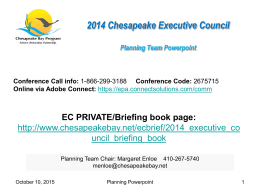 Reflections from the 2008 Chesapeake Executive Council …