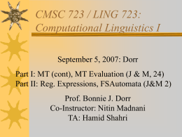 CMSC 723: Introduction to Computational Linguistics