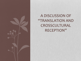 A Discussion of “Translation and CrossCultural Reception”