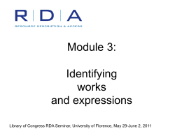 RDA Test at LC Module 3: Works and Expressions