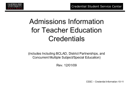 Admissions Information for Teacher Education Credentials