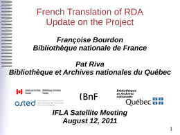 French Translation of RDA Update on the Project