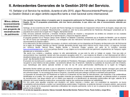 II. Antecedentes Generales de la Gestión 2010 del Servicio.