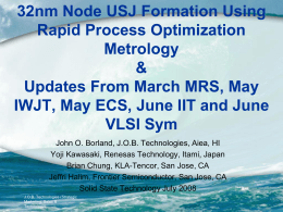 32nm node USJ formation using Rapid Process Optimization