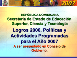 Políticas y Actividades Programadas para el Año 2007