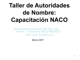 Taller de Autoridades de Nombre: Capacitación NACO