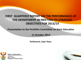First Quarterly Report on Performance of Department in Meeting its