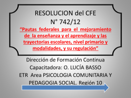 RESOLUCION del CFE N° 742/12 *Pautas federales - CIIE-R10