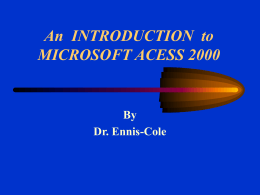 Introduction to MICROSOFT ACESS 2000