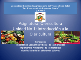Asignatura: Olericultura Unidad No 1: Introducción