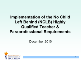 Implementation of NCLB`s Highly Qualified Teacher