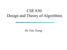 CSE 830: Design and Analysis of Algorithms